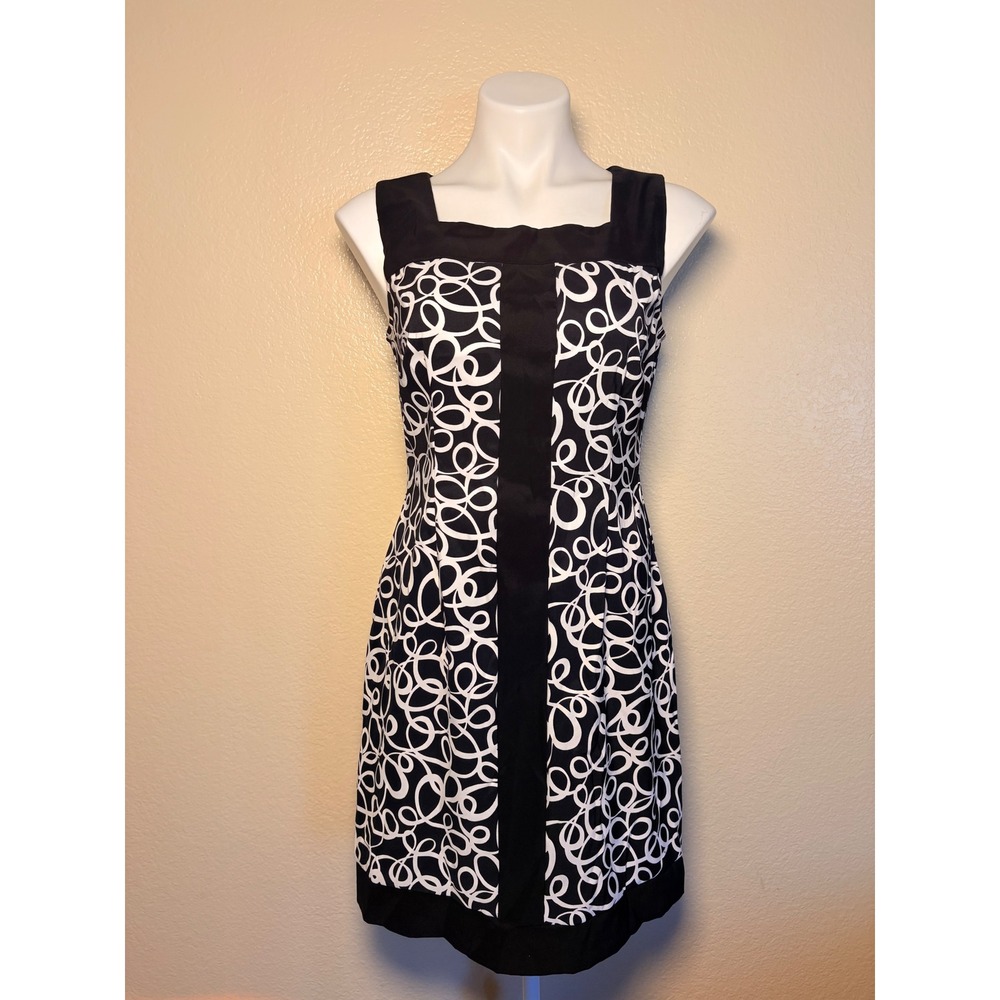 Y2K Connected Swirl Geometric Sheath Dress Square Neck Size 8P #11